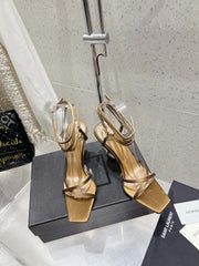 HIGH-HEEL 85 MM SANDAL MULE IN METALLIC GOLD SILK