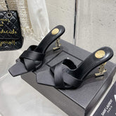 OPYUM HIGH MULES 85 MM IN BLACK SATIN CREPE