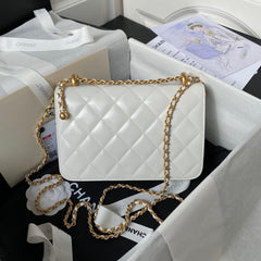 CHANEL 25S MINI FLAP BAG 22 IN WHITE CALFSKIN GOLD HARDWARE