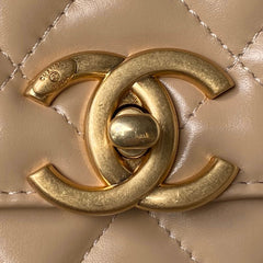 CHANEL 25S MINI FLAP BAG 22 IN TAN BROWN CALFSKIN GOLD HARDWARE