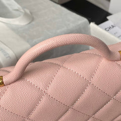 CHANEL 25S FLAP BAG 21 CM IN LIGHT PINK GRAINED LAMBSKIN WITH TOP HANDLE