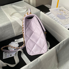 CHANEL 25S FLAP BAG 21 CM IN LIGHT PURPLE LAMBSKIN WITH TOP HANDLE