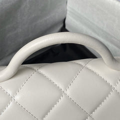 CHANEL 25S FLAP BAG 18 CM IN WHITE LAMBSKIN WITH TOP HANDLE