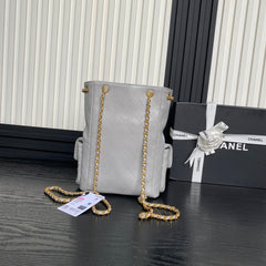 CRUISE DRAWSTRING BACKPACK 24 IN GREY LAMBSKIN GOLD-TONE METALLIC