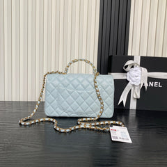 CHANEL 25S FLAP BAG 22 IN LIGHT BLUE CALFSKIN GOLD HARDWARE