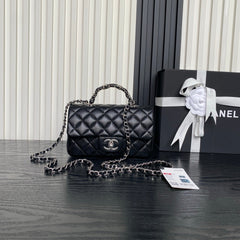 CHANEL 25S FLAP BAG 19 IN BLACK CALFSKIN SILVER HARDWARE