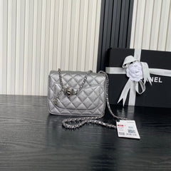 CHANEL 25S MINI FLAP BAG 18 IN DARK GRAY CALFSKIN
