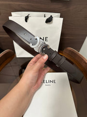 TRIOMPHE BELT 30MM IN DARK BROWN CALFSKIN WITH SILVER BUCKLE