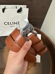 TRIOMPHE BELT 30MM IN BROWN CALFSKIN WITH SILVER BUCKLE