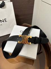 TRIOMPHE BELT 30MM IN BLACK CALFSKIN WITH GOLD BUCKLE