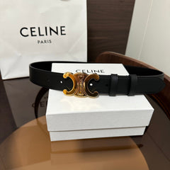 TRIOMPHE BELT 30MM IN BLACK CALFSKIN WITH GOLD BUCKLE