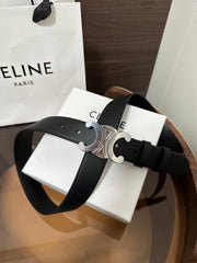 TRIOMPHE BELT 30MM IN BLACK CALFSKIN WITH SILVER BUCKLE