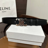 TRIOMPHE BELT 30MM IN BLACK CALFSKIN WITH SILVER BUCKLE
