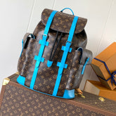 LV 25S CHRISTOPHER BACKPACK 48 IN BROWN AND CAPRI BLUE CANVAS MONOGRAM