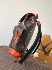 LV 25S CHRISTOPHER BACKPACK 48 IN BROWN AND VERMILION CANVAS MONOGRAM