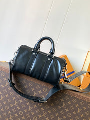LV 25S KEEPALL CARGO BANDOULIÈRE 25 IN BLACK CALFSKIN SILVER HARDWARE