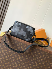 LV 25S MINI SOFT TRUNK BOX BAG 18 IN DAMOFLAGE BLACK CANVAS AND CALFSKIN