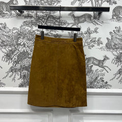MIU MAHOGANY DOWN GOATSKIN SUEDE SKIRT 274613