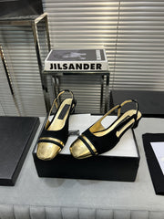 slingback black suede gold metalic lambskin square toe 5.0