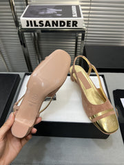 slingback rose suede gold metalic lambskin square toe 5.0