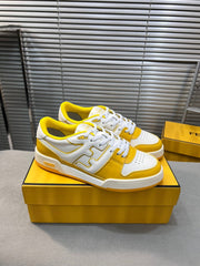 FENDI MATCH LOW TOPS IN BRIGHT YELLOW MIX WHITE CALFSKIN AND MESH