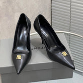 BALENCIAGA 25S HIGH-HEEL SHOES 85 MM IN BLACK COW LEATHER WITH GOLD HARDWARE
