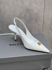 BALENCIAGA 25S HIGH-HEEL SLINGBACK 85 MM IN WHITE COW LEATHER WITH GOLD HARDWARE