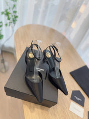 HIGH SLINGBACK 75 MM IN BLACK CALFSKIN