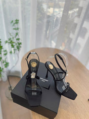 HIGH HEEL SANDAL 10 CM IN BLACK SATIN CREPE AND CRYSTAL