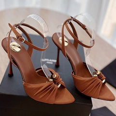 LOLA SANDAL 10 CM IN BRONZE BROWN VISCOSE AND SILK