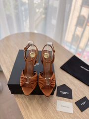 LOLA SANDAL 10 CM IN BRONZE BROWN VISCOSE AND SILK