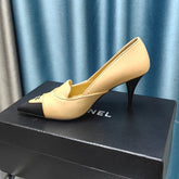 HIGH HEELS IN DARK CREAM MIX BLACK SHEEPSKIN