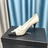 HIGH HEELS IN WHITE MIX BLACK SHEEPSKIN
