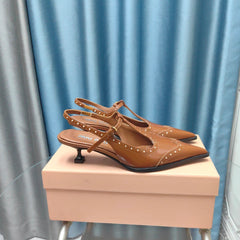 SLINGBACK CARAMEL COLOR LAMBSKIN WITH T- STRAPS