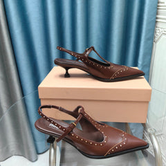 SLINGBACK WALNUT COLOR LAMBSKIN WITH T- STRAPS