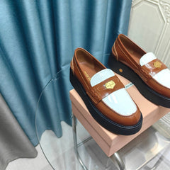 THICK-SOLED LOAFERS SHOES CARAMEL MIX WHITE COWHIDE