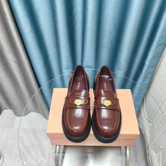 THICK-SOLED LOAFERS SHOES WALNUT COLOR COWHIDE