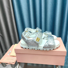 SANDALS WHITE MIX SILVER SHEEPSKIN WITH HORIZONTAL STRAPS