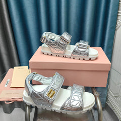 SANDALS WHITE MIX SILVER SHEEPSKIN WITH HORIZONTAL STRAPS