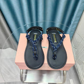 FLIP-FLOPS SANDAL BLACK SHEEPSKIN WITH NAVY STRAP