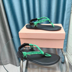 FLIP-FLOPS SANDAL BLACK SHEEPSKIN WITH BRIGHT BLUE STRAP