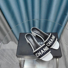 MULE SANDAL 45 WHITE BLACK FABRIC EMBROIDERY