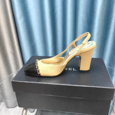 HIGH SLINGBACKS IN DARK CREAM MIX BLACK LAMBSKIN