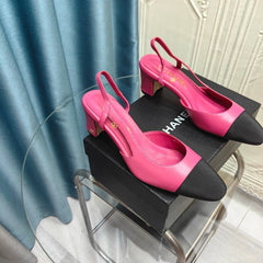 HIGH SLINGBACKS IN BARBIE PINK MIX BLACK LAMBSKIN
