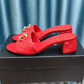 MULE SLIDE SANDAL IN CHERRY RED LAMBSKIN