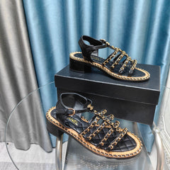 HIGH SANDALS WITH THREE STRAPS IN BLACK CALFSKIN