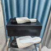 MULE IN WHITE TWEED AND BLACK LAMBSKIN