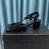 CC CAMELLIA SANDAL IN BLACK SUEDE AND CALFSKIN WITH FLOWER
