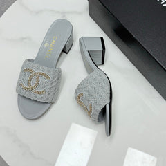 CC HIGH HEEL 25S INDUSTY BLUE GREY FABRIC AND CALFSKIN WITH LOGO