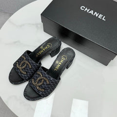 CC HIGH HEEL 25S IN BLACK DENIM STRIPED PATTERN WITH LOGO PRINT